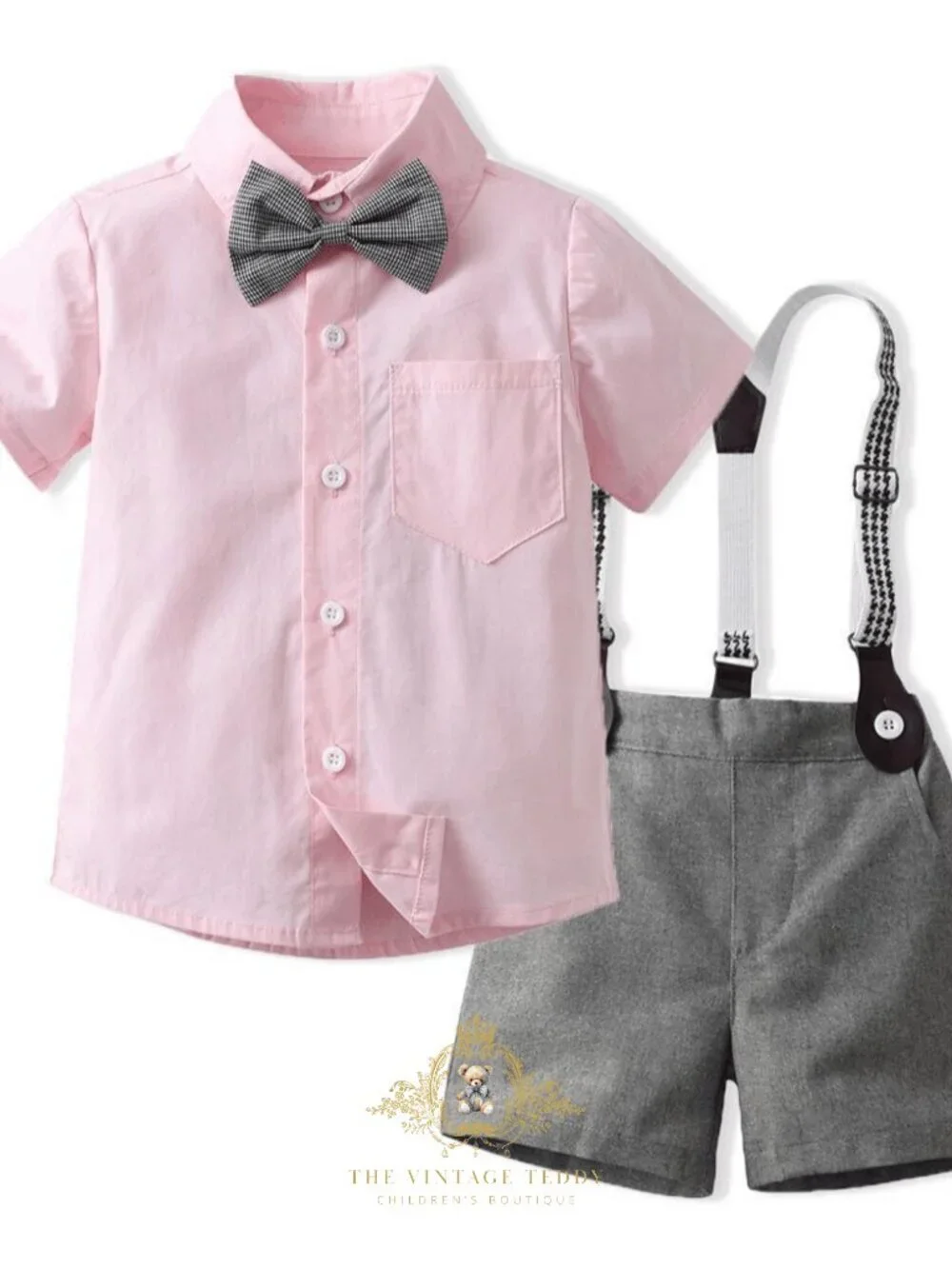 NWT Handsome Boys Oxford Button Down Shirt Shorts & Bow Tie Matching Set 6-9M
